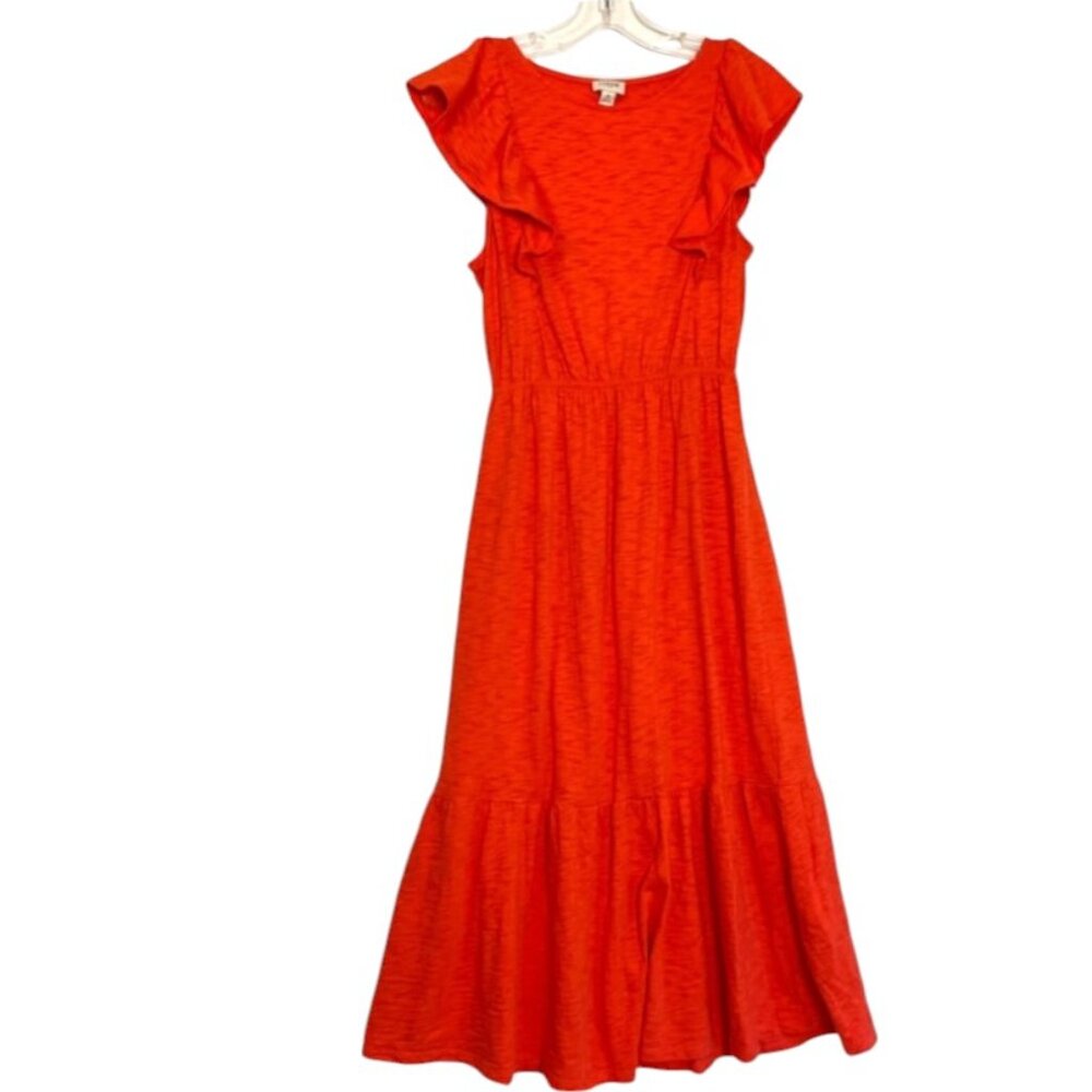 J. Crew Bright Orange Ruffle Midi Dress